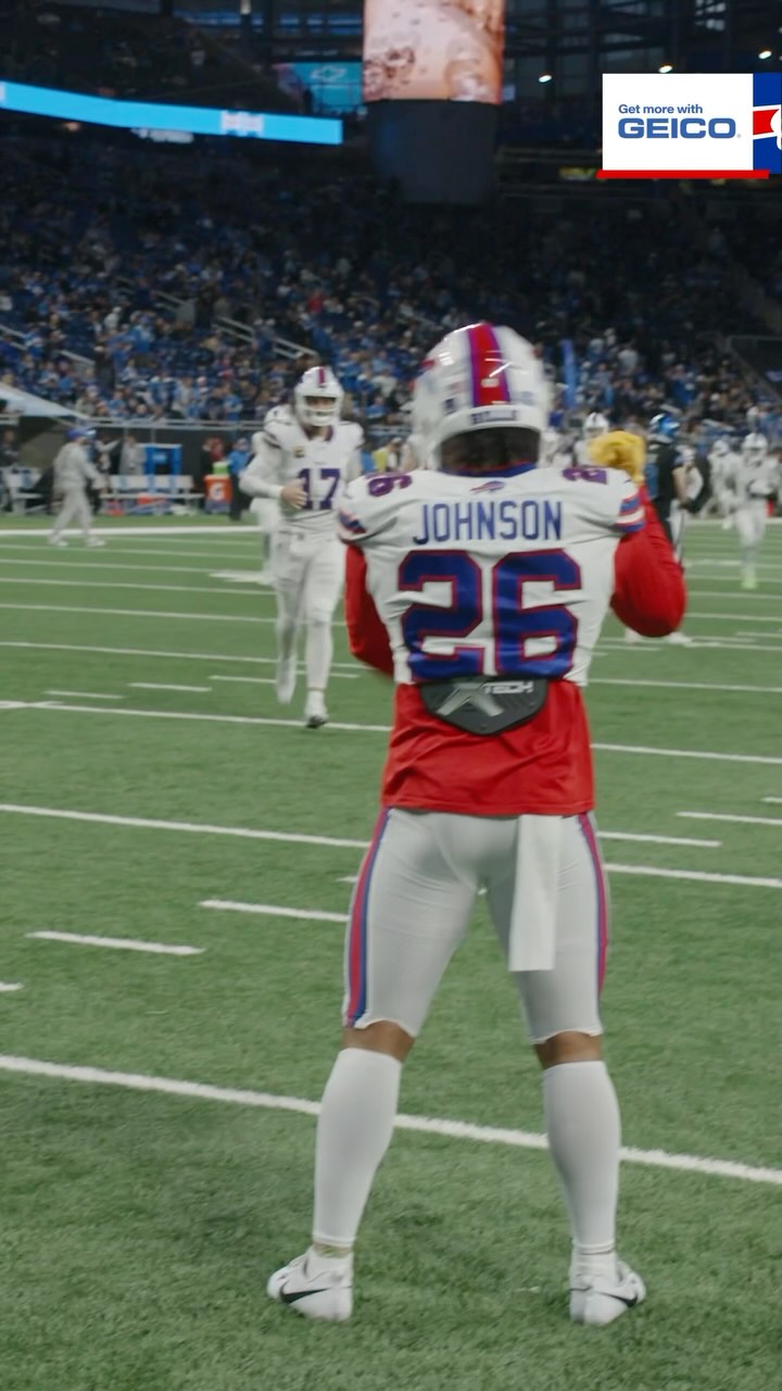 Instagram post by @tjohnson2442 for Geico. Caption reads: Couldn’t have picked a better game for Ty Johnson....