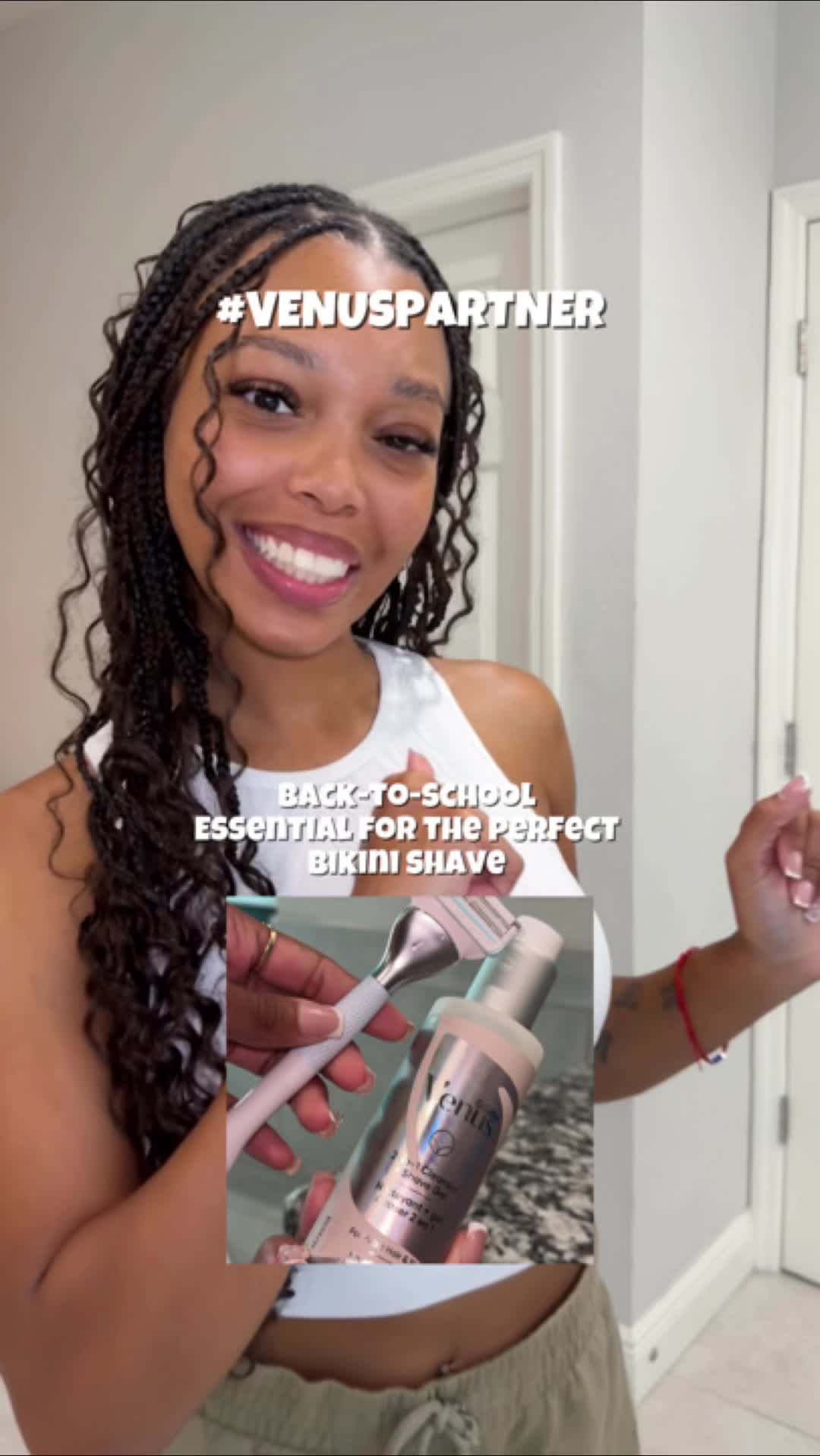 TikTok post by @itznayahh for Gillette Venus. Caption reads: #VENUSPARTNER The perfect essential for a smooth....
