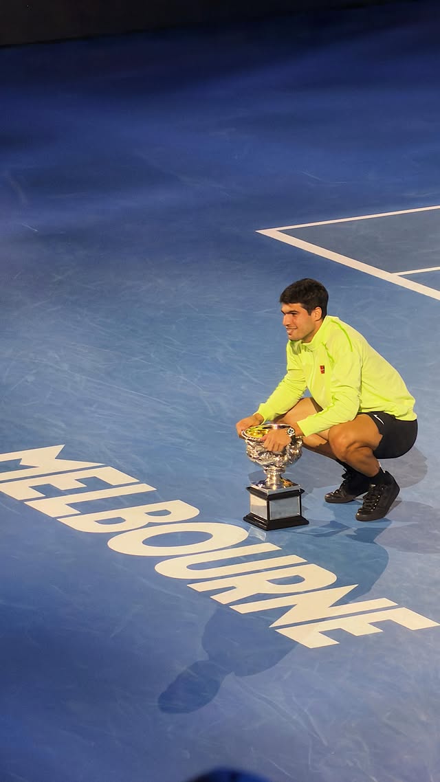 Instagram post by @jwongwong11 for Australian Open. Caption reads: Melbourne has a new King 👑 CARLOS!☝🏽🎾 #AO26....