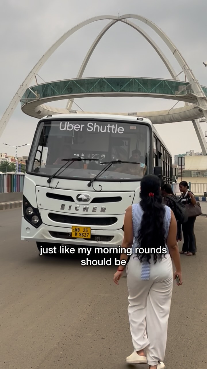 Instagram post by @thestunningmedico for Uber. Caption reads: From chaos to calm ☀️ 
My mornings as a doctor....