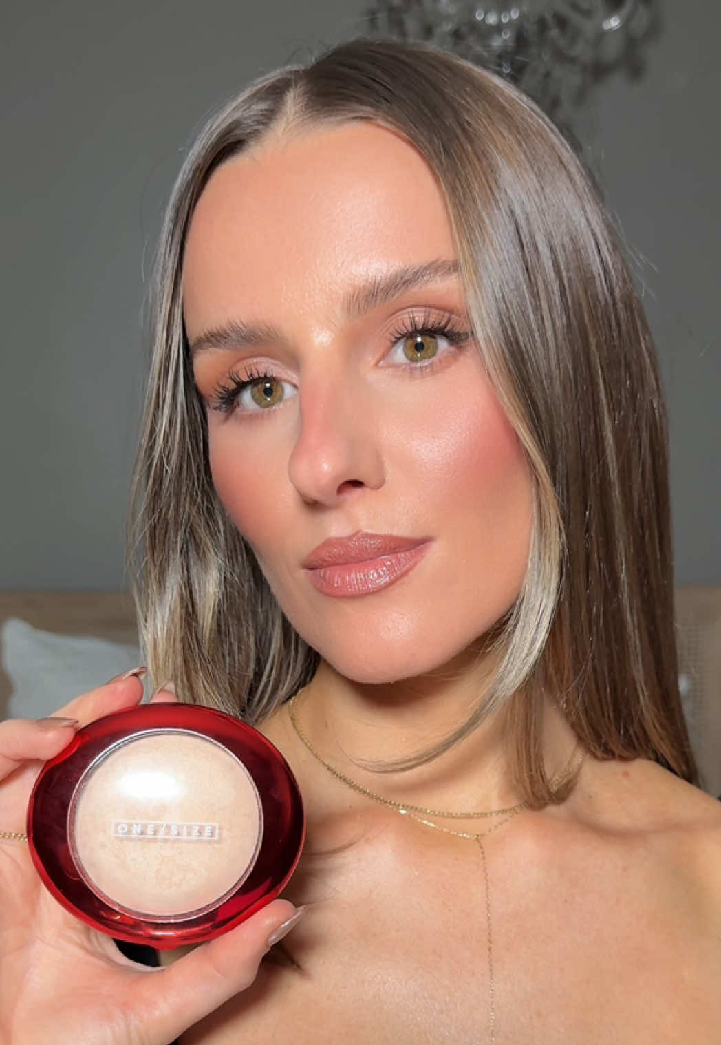 TikTok post by @juuujubee for ONE SIZE BEAUTY. Caption reads: Real life filter in a compact. Blurs, smooths,....