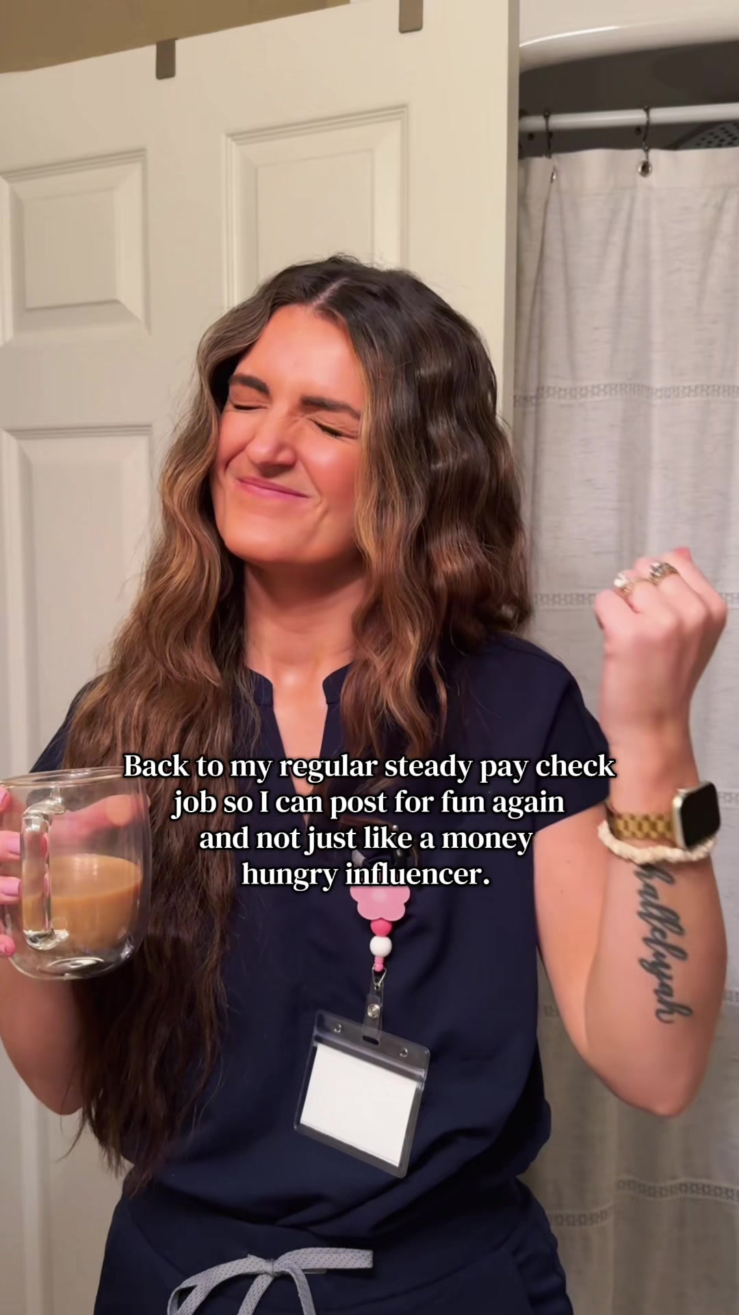 TikTok post by @mmarlamarie for Fabletics. Caption reads: [...] #nursemom #workingmom @fabletics scrubs....