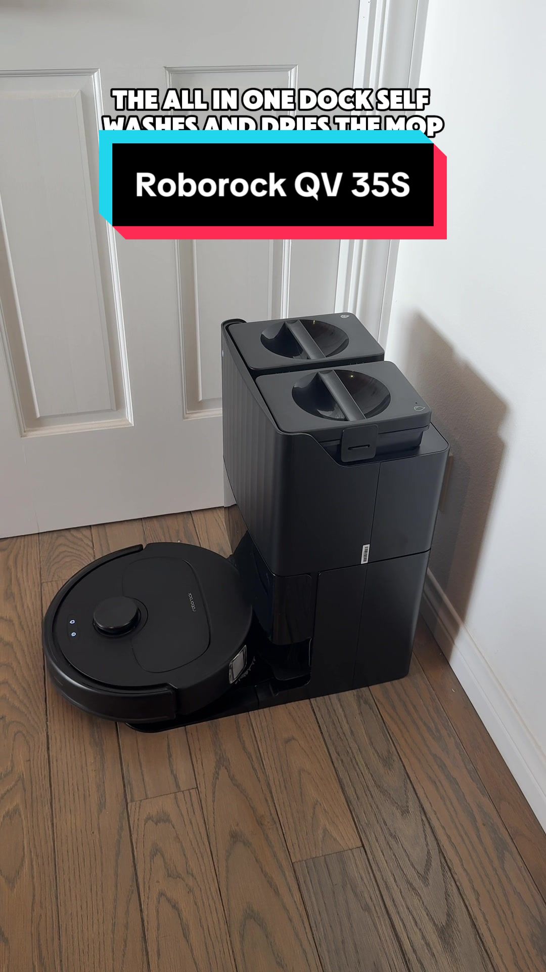 TikTok post by @trutech for Roborock. Caption reads: This @RoborockUS QV 35s has 10,000PA hyperforce....