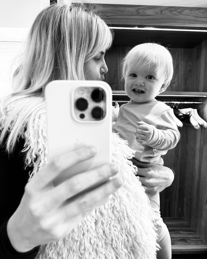 Instagram post by @hannahmayreid for Nanushka. Caption reads: [...] of me and my son whilst we healed.....