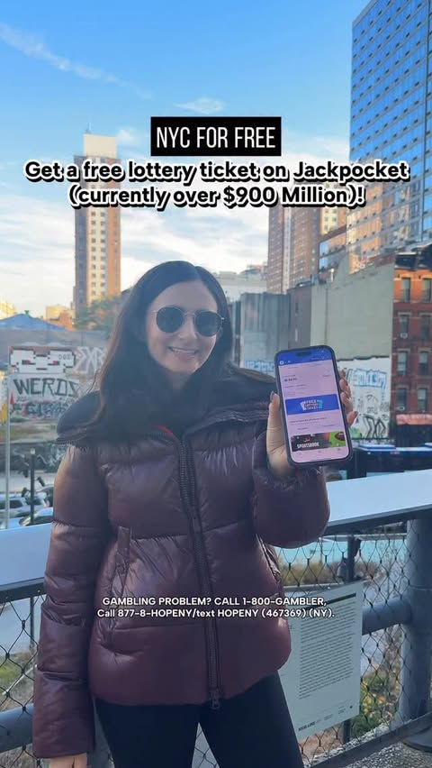 Instagram post by @nyc_forfree for Jackpocket. Caption reads: Order your ticket with the @jackpocket app. New....