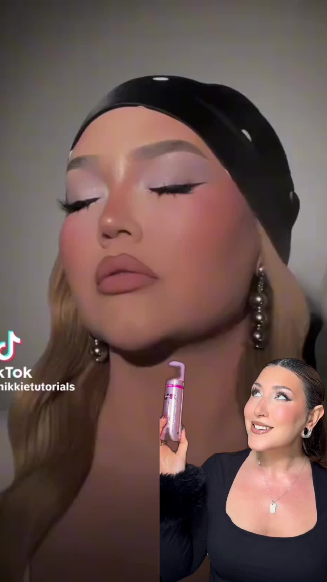 TikTok post by @blondiemoustache for ONE SIZE BEAUTY. Caption reads: proviamo insieme lo spray fissante On Til Dawn di....