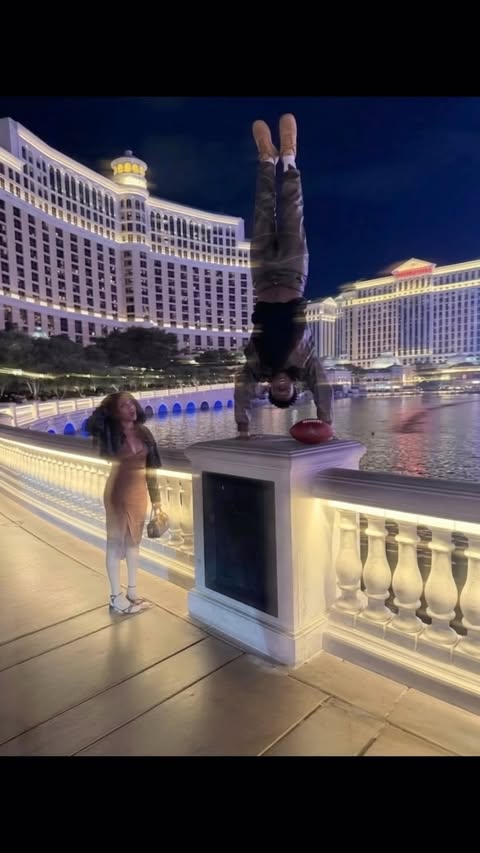 Instagram post by @josephnica for NBC Entertainment. Caption reads: #NBCSportsPartner Almost fumbled in Vegas 😅, but....