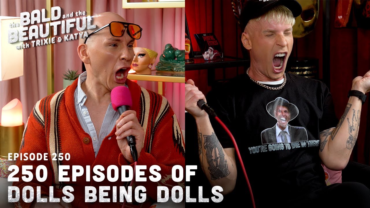 YouTube post by @katyaandtrixie for BetterHelp. Caption reads: 250 Episodes of Dolls Being Dolls with Trixie and....