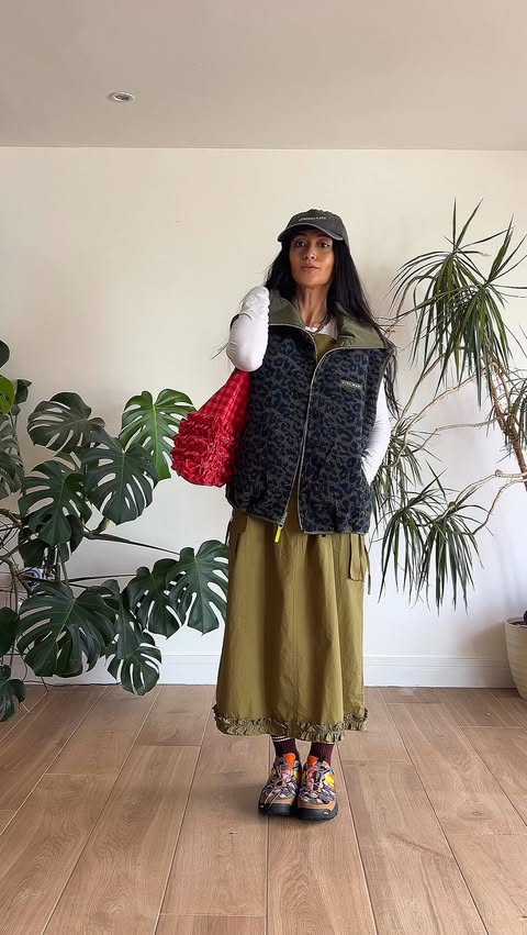 Instagram post by @katkenyon_ for Vivi Mari. Caption reads: [...] leopard print teddy fleece vest from....