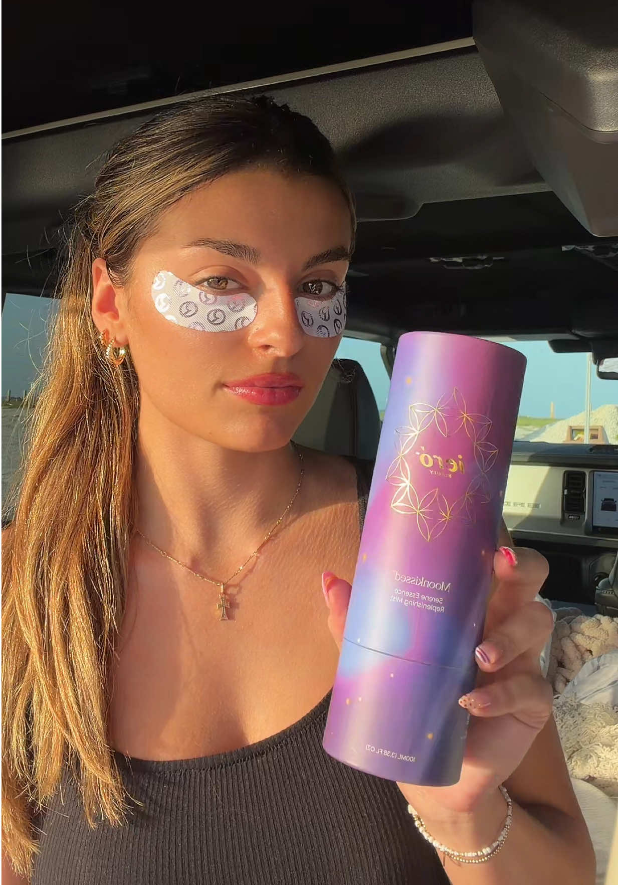 TikTok post by @tara_sterchi13 for Iero Beauty. Caption reads: [...] that elevates 🌙💜💙 @ieró Beauty....
