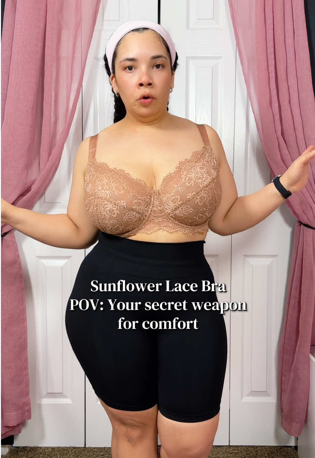 TikTok post by @cardis.ego for HSIA Lingerie. Caption reads: HSIA Sunflower Floral Lace Bra Size reference 36I....