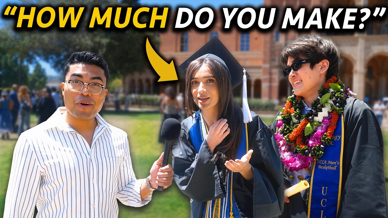 YouTube post by @CharlieChang for Hostinger. Caption reads: Asking UCLA Grads Their Starting Salary (2026).