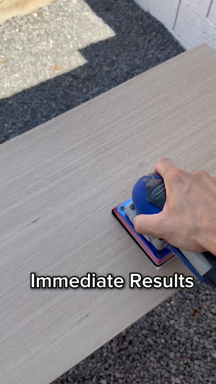 Instagram post by @accentwalldesigns for SurfPrep sanding. Caption reads: No tricks or gimmicks, just a lot of time and....