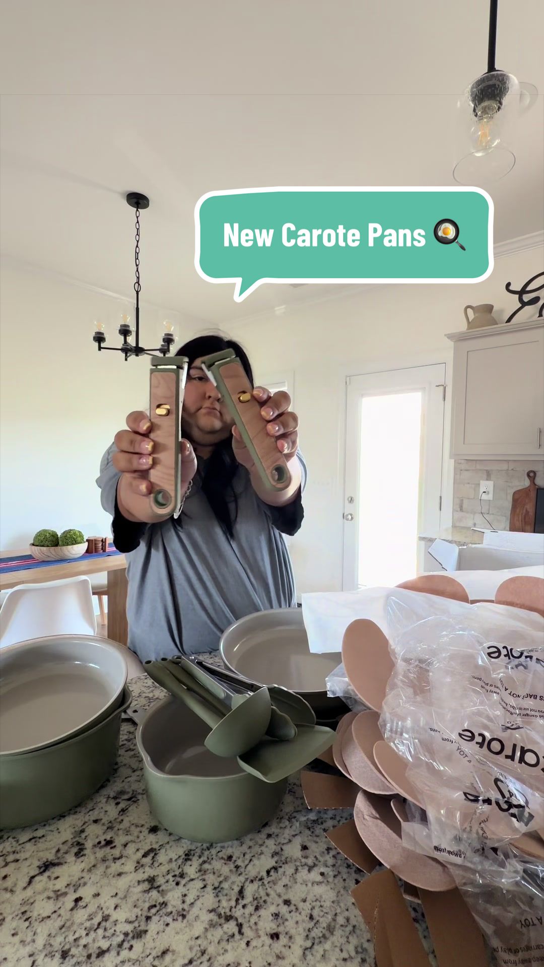 TikTok post by @slg_x3 for Carote. Caption reads: Come open my 3rd set of Carote pans with me 🍳 🍐....