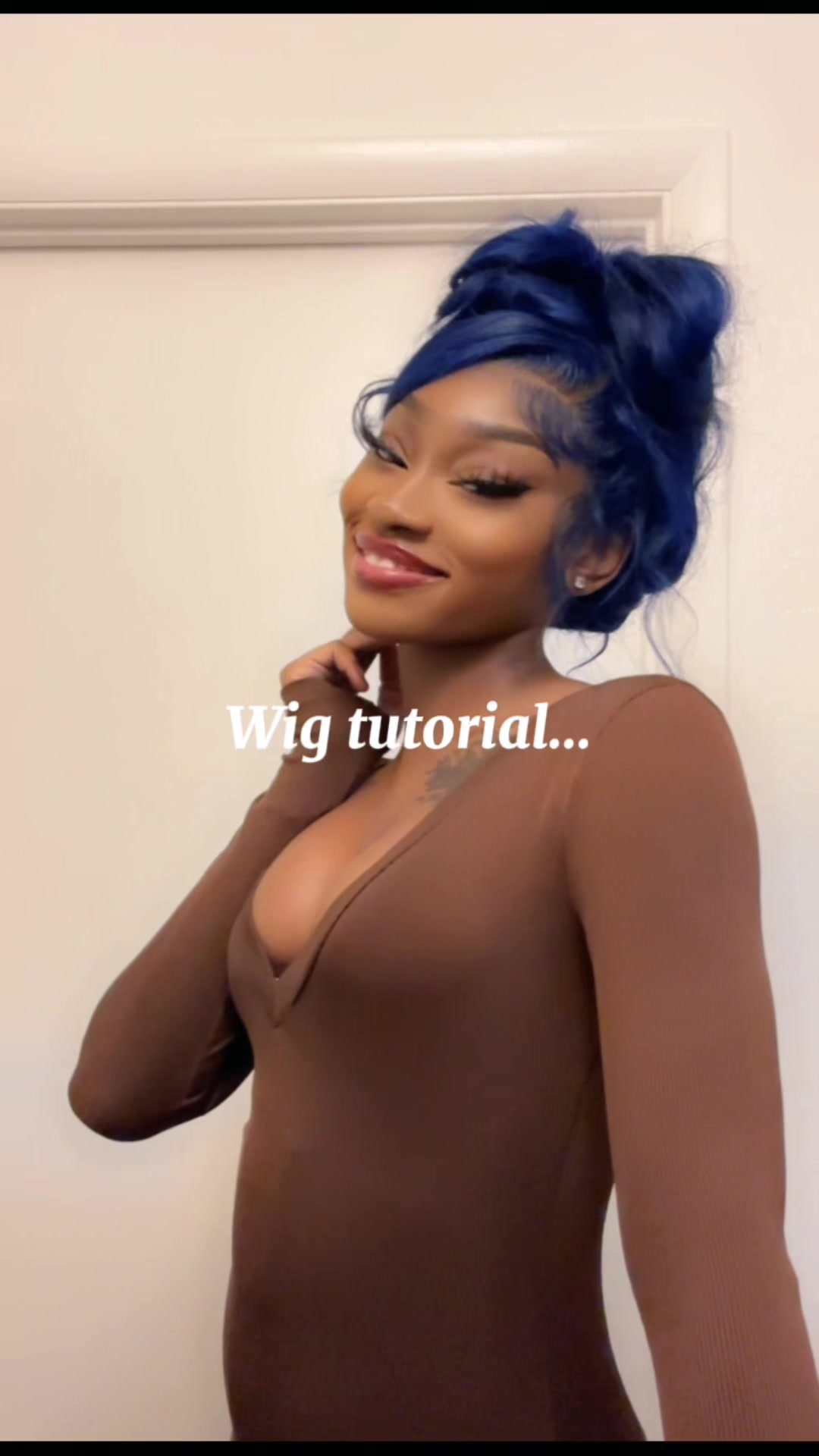 TikTok post by @slimm.jordyn_ for Eullair. Caption reads: 13*4 #blue straight with 28 inch@eullair Hair....