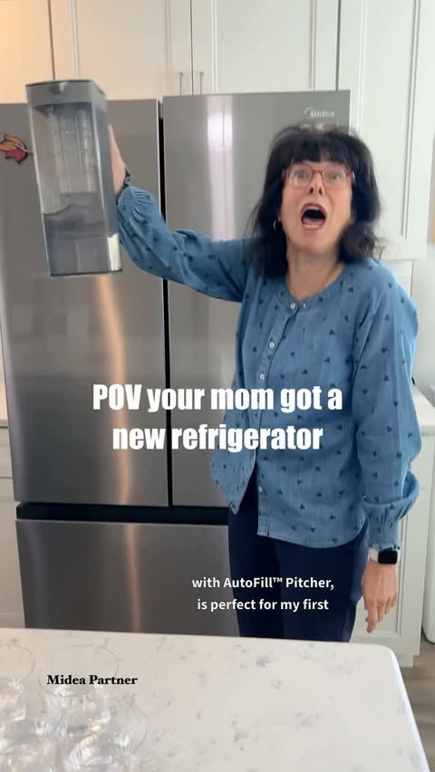Instagram post by @itstherosenthals for Midea. Caption reads: Never thirsty with @midea_us French Door....