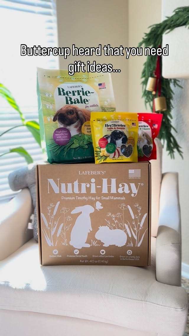 Instagram post by @_powerpuffbunnies_ for Lafeber Pet Birds. Caption reads: @lafebersmallmammals is Buttercup approved! . . .....