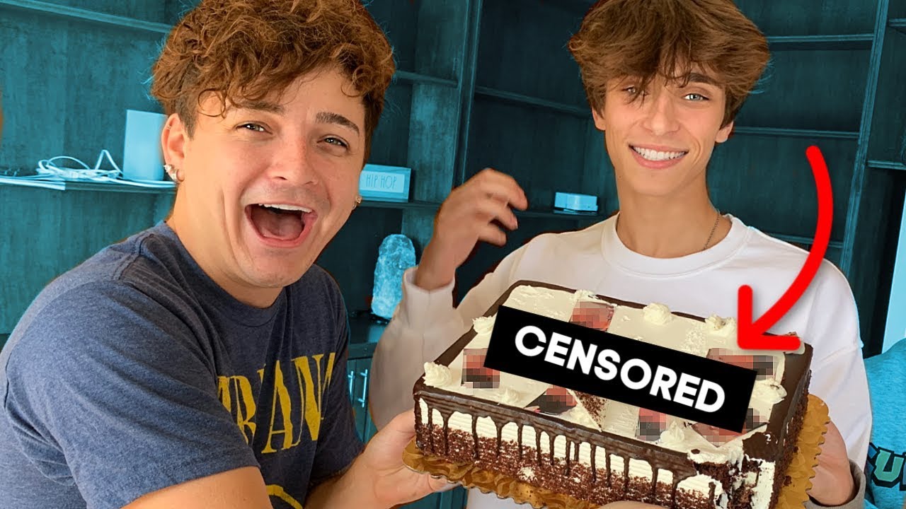 YouTube post by @itsNickBean for YouNow. Caption reads: I Surprised Josh With A Cake... *He Got Mad*.