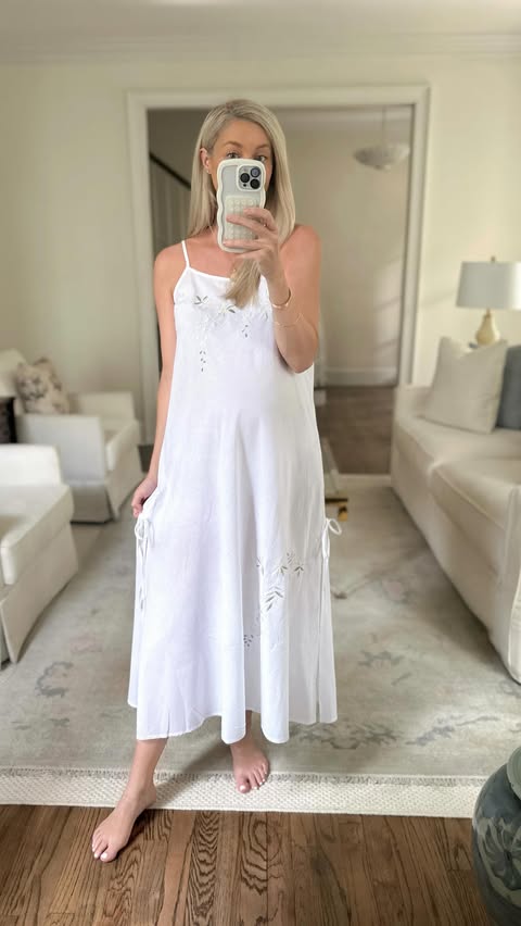 Instagram post by @lizakameen for Jacaranda Living. Caption reads: Comment LOOK for links to the prettiest nightgown....
