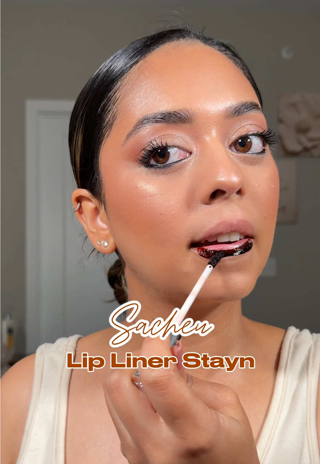 TikTok post by @poojajain2282 for Sacheu. Caption reads: These @SACHEU Beauty US lip liner stayns make the....