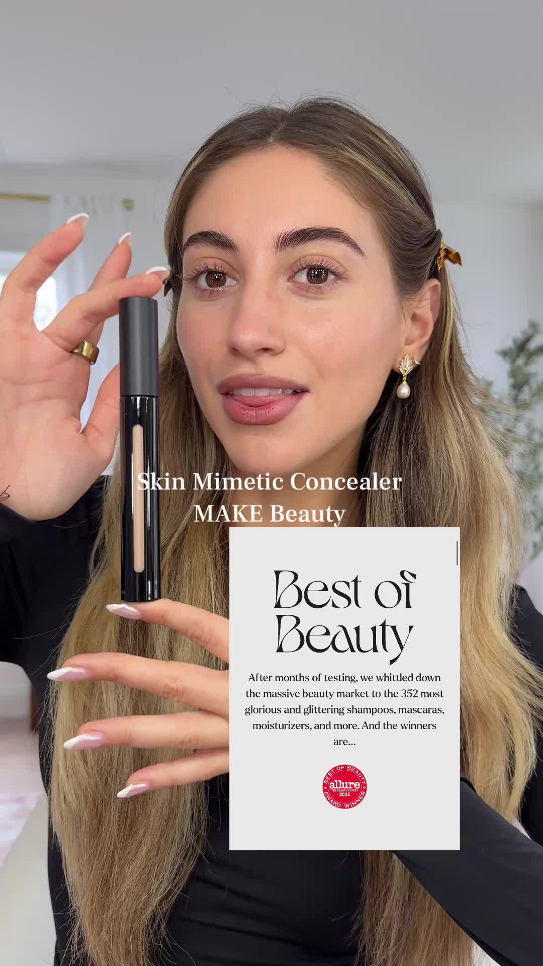 TikTok post by @samanthaa.nicole for Allure. Caption reads: [...] concealer from @Shop MAKE Beauty won an....