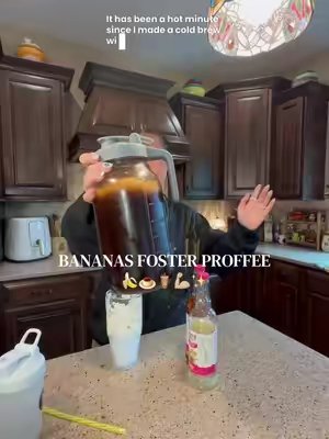 TikTok post by @jenna_bariatricbestie for Clean Simple Eats. Caption reads: [...] coffee! 🤤🍌🍮 #proffee #recipe @Clean....