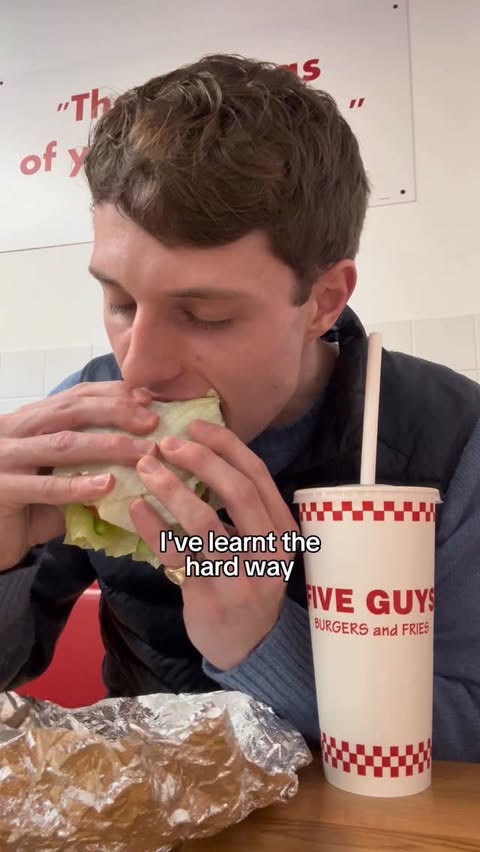 Instagram post by @jacobwardd for Five Guys Burgers & Fries. Caption reads: This just proves that you can still enjoy the good....