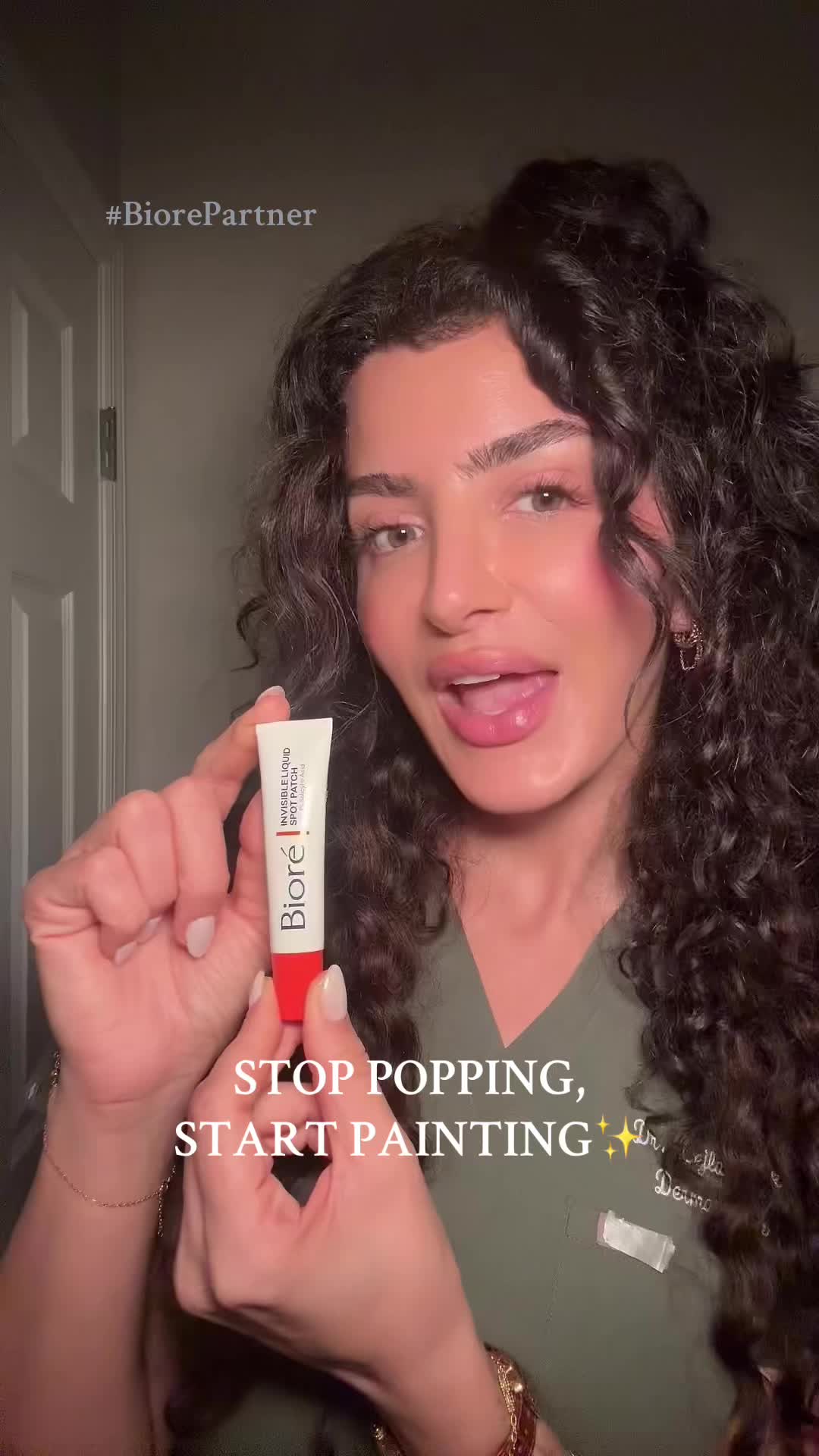 TikTok post by @thebeautyderm for Bioré. Caption reads: [...] Paint and Peel Liquid Pimple Patch from....