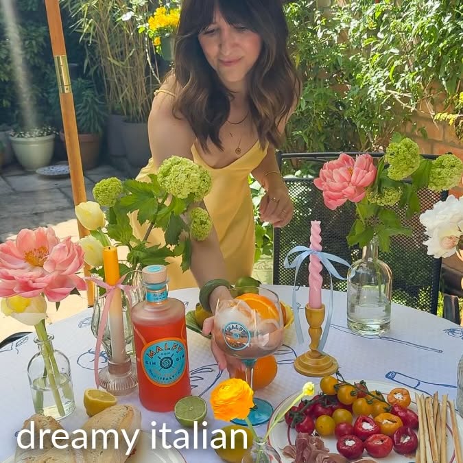 Instagram post by @charminglifebyjess for MALFY Gin. Caption reads: ad yes i’m that girl when hosting evening drinks....