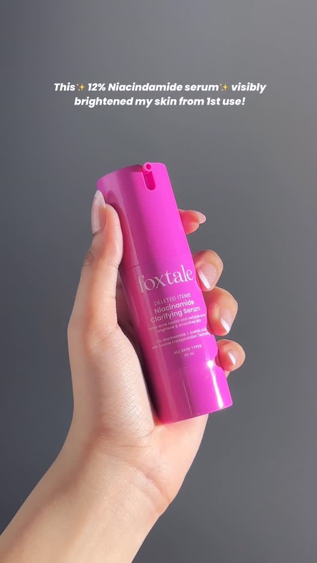 Instagram post by @_blush_and_rush for Foxtale. Caption reads: This 12% Niacinamide serum is a....