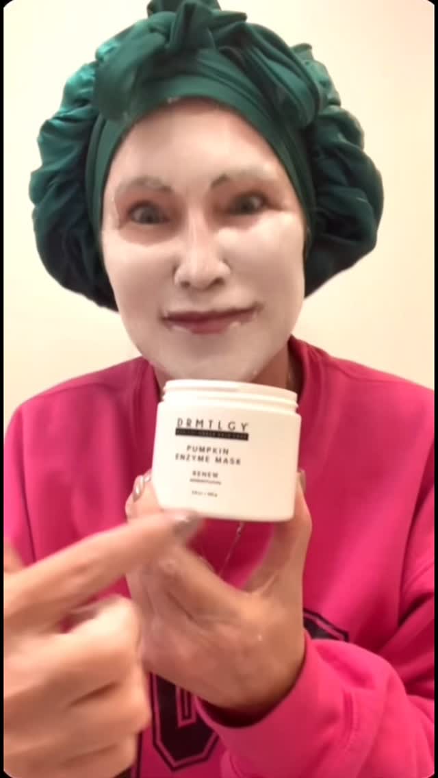 Instagram post by @reviews_by_deb for DRMTLGY. Caption reads: I’m loving the fall season with my Pumpkin Enzyme....