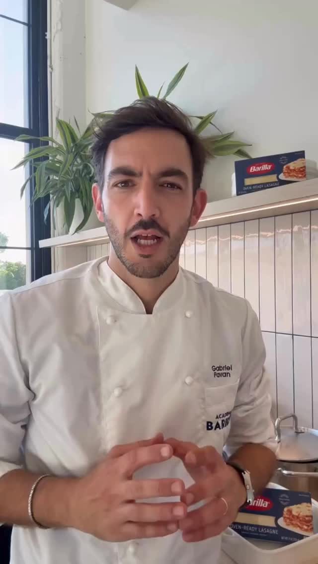 Instagram post by @chefgabrielpavan for Barilla. Caption reads: Try this Easy Bolognese Air Fryer Lasagna with....