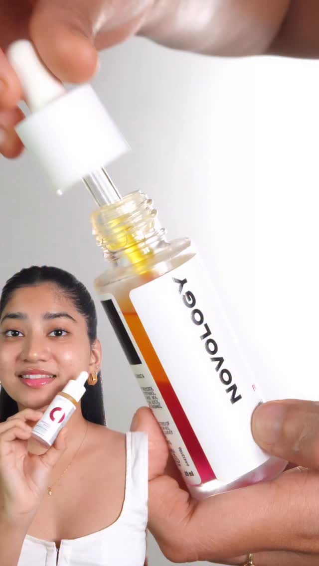 Instagram post by @theriaamin for Novology. Caption reads: Still using only niacinamide to fade dark spots,....