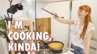 YouTube post by @RachelandJunAdventures for Delish. Caption reads: Rachel (kinda) cooks for a day.