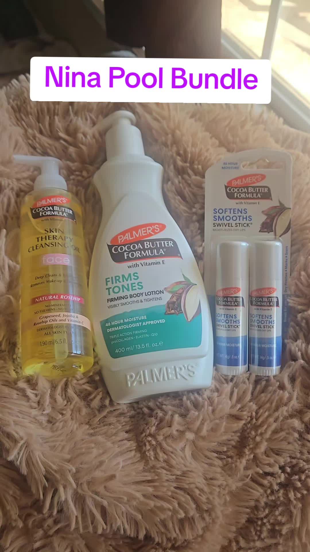 TikTok post by @jerni.mom for PALMERS. Caption reads: @Palmer's #palmers #ninapool #ninapoolapproved....