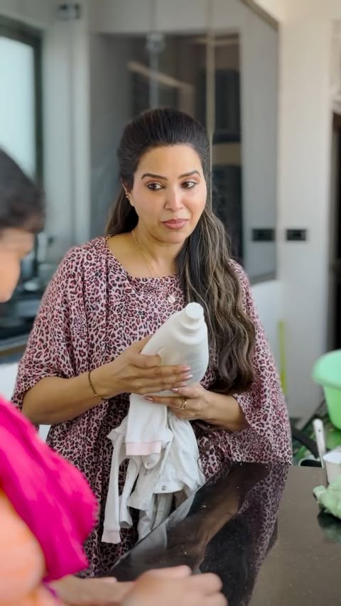 Instagram post by @sangeetha.v.official for Mylo Family. Caption reads: Tried Mylo Baby Safe Liquid Detergent for my....