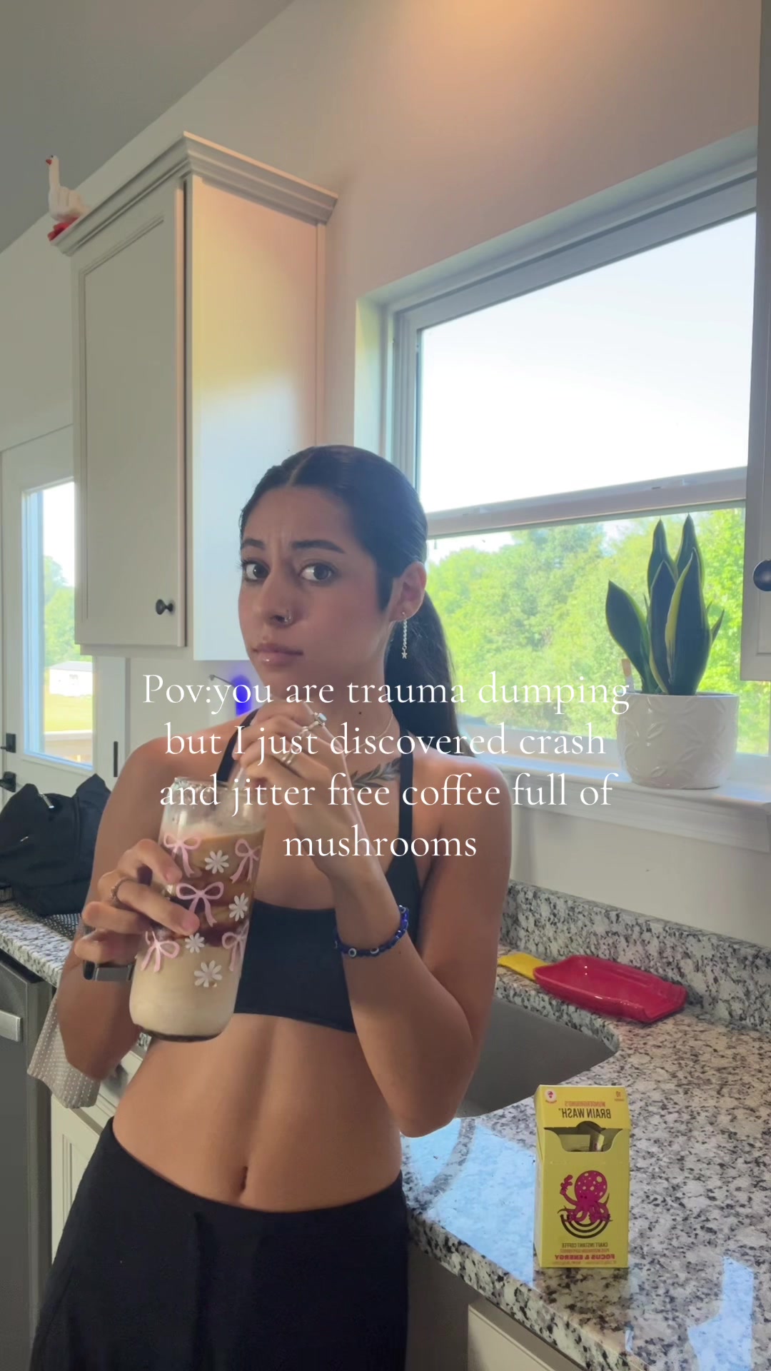 TikTok post by @roxy.chanel for Wunderground Coffee. Caption reads: Mushrooms is the way to go with @Wunderground....