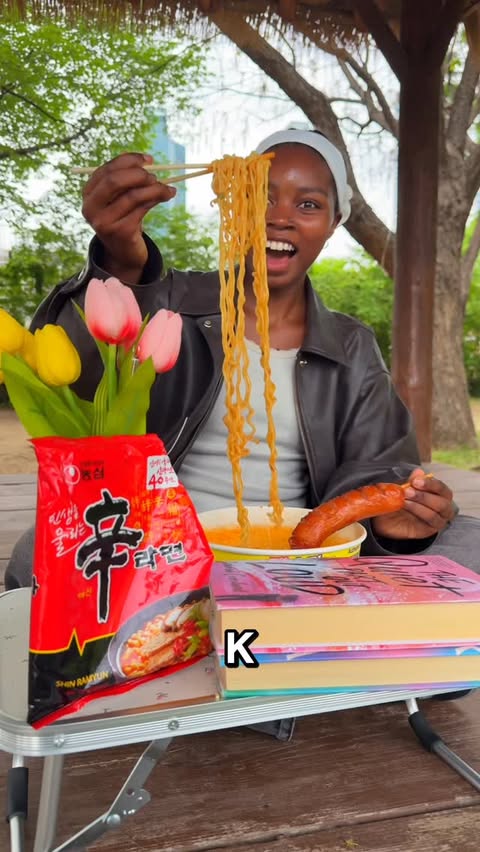 Instagram post by @amyahmaze for Nongshim. Caption reads: [...] Travel Must Try! #ShinRamyun #Toomba....