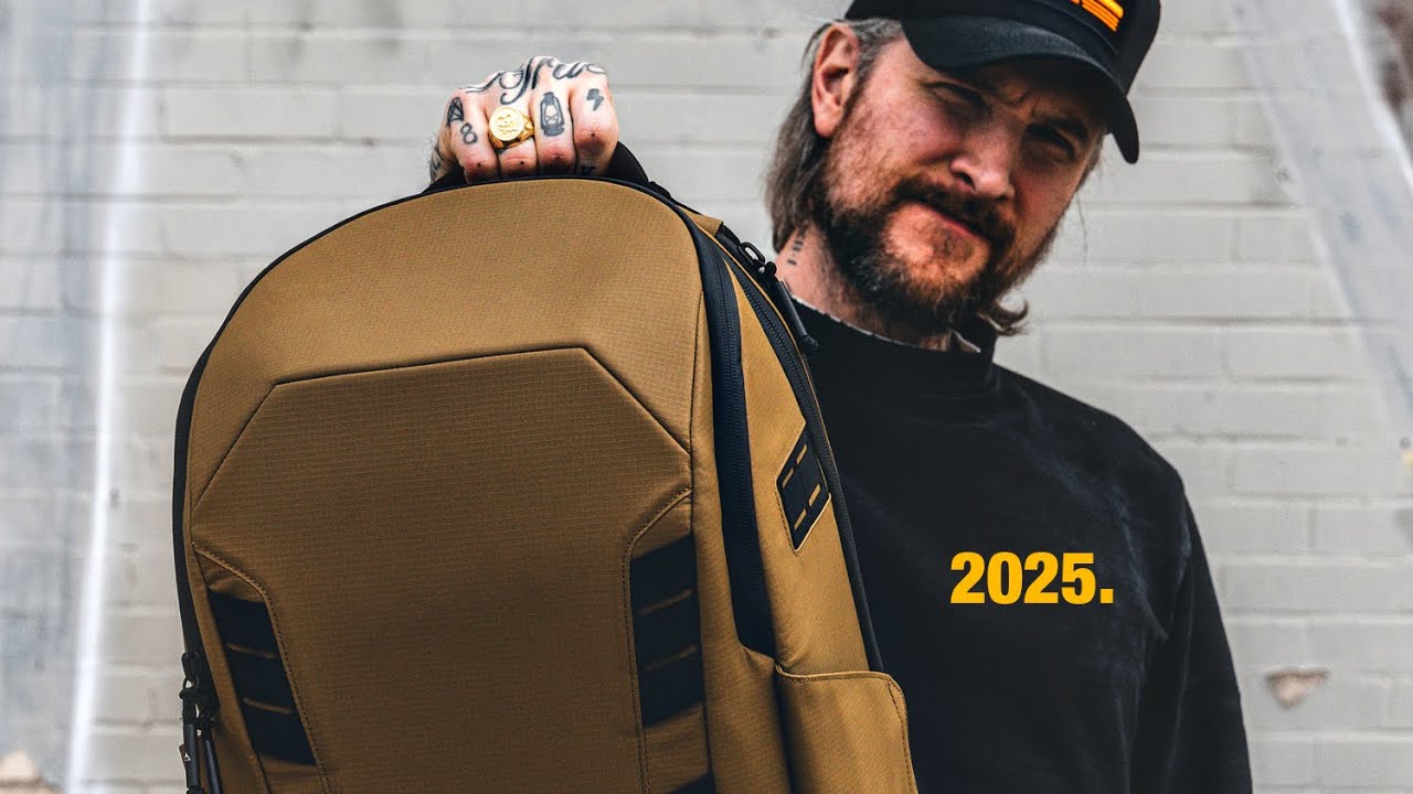YouTube post by @PeterMcKinnon for Motion Array. Caption reads: What's In My Camera Bag 2025.