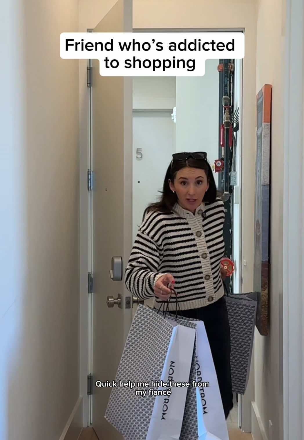 TikTok post by @corporatenatalie for Nordstrom. Caption reads: Someone please take the laptop away from her!! The....