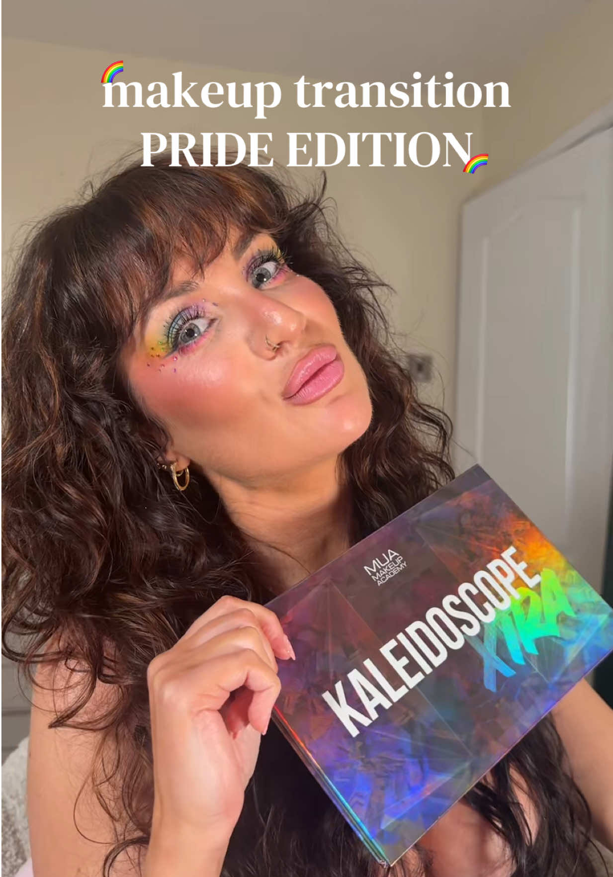 TikTok post by @hannahjanetaylorx for MUA Cosmetics Maroc. Caption reads: i've missed doing a transition 🌈✨ HAPPY PRIDE....