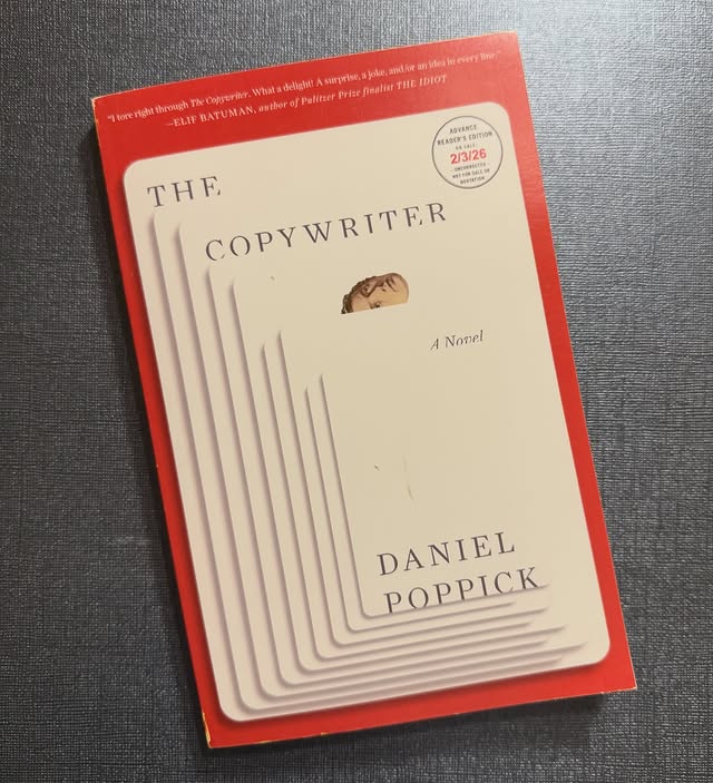 Instagram post by @fullybookedinkentucky for Simon & Schuster. Caption reads: The Copywriter Daniel Poppick 02/03/2026 Scribner....