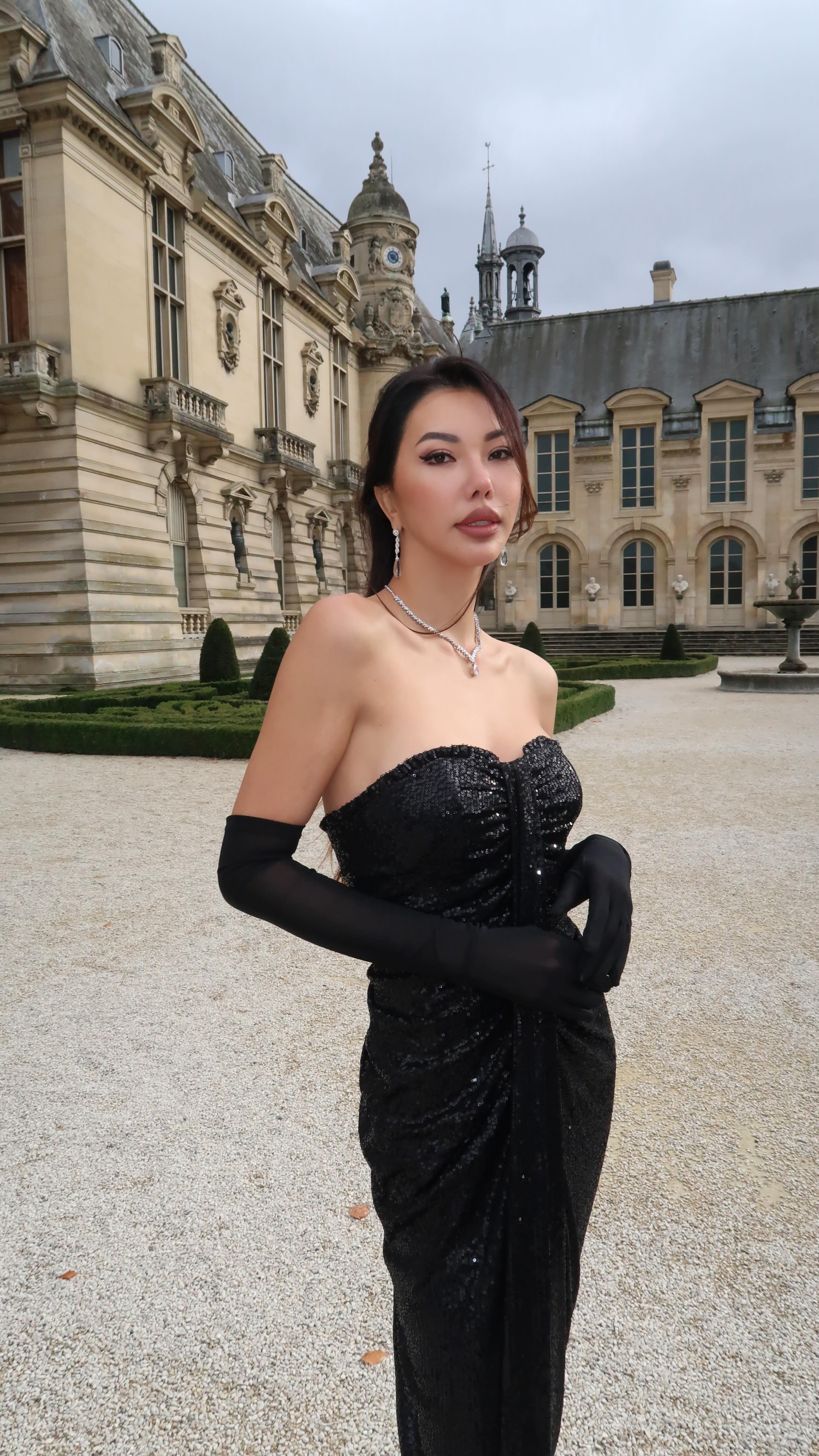 Instagram post by @leeliparis for Needle & Thread. Caption reads: Falling in love with this elegant festive look....