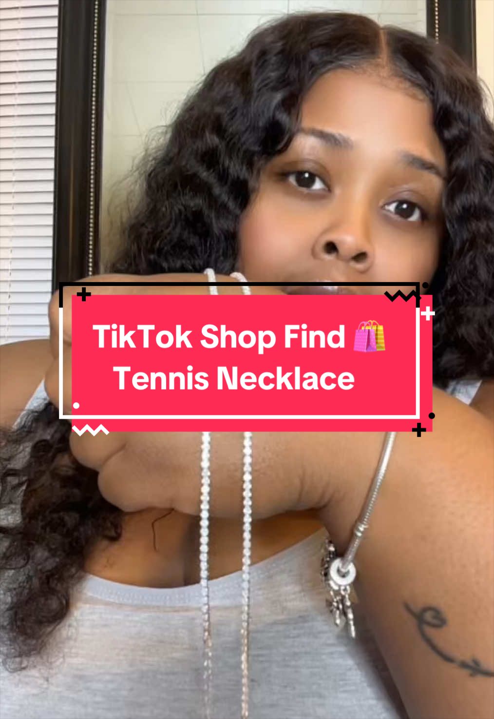 TikTok post by @vibingwithtiff for Tewiky. Caption reads: @Tewiky US Silver Tennis Necklace 😍 #TikTokShop....