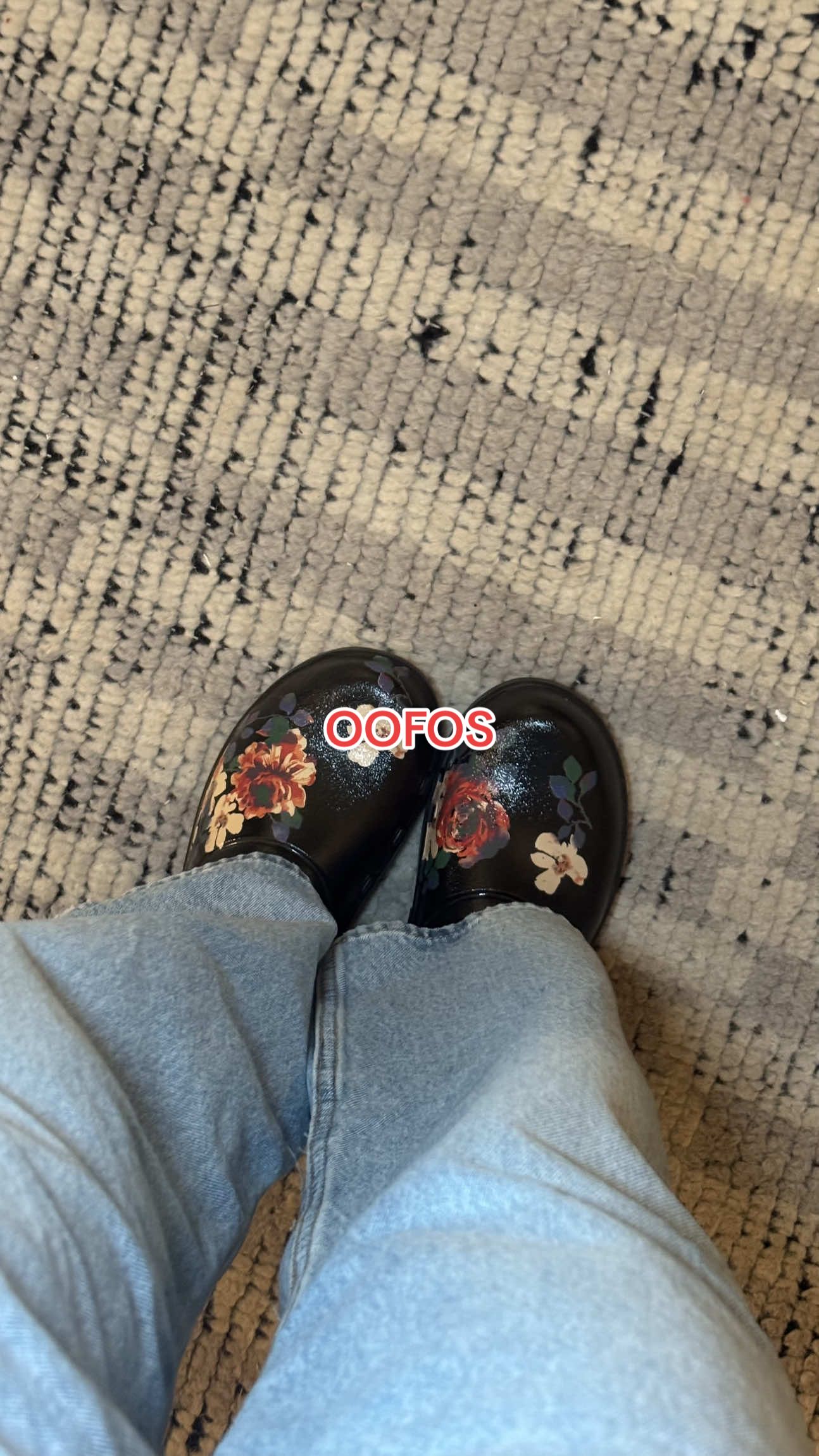 TikTok post by @ameliamhiller for OOFOS. Caption reads: [...] for black friday- - my husband calls my....