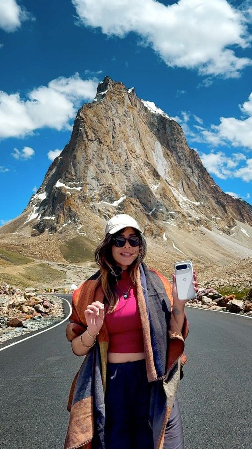 Instagram post by @radhika_nomllers for Google India. Caption reads: Packing for extreme weather places like Zanskar =....