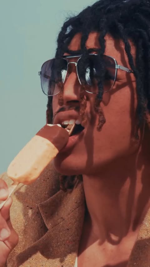 Instagram post by @henrygunthersamuel for Magnum Ice Cream. Caption reads: ad / serving la pêche energy 🍑 @magnum....