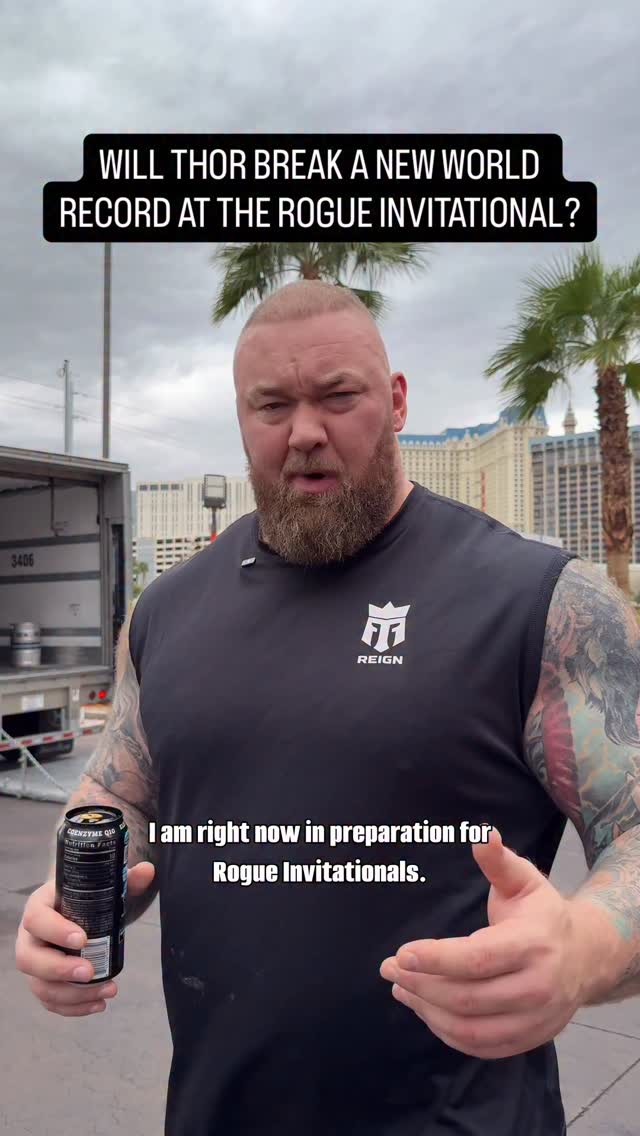 Instagram post by @thorbjornsson for Reign Body Fuel. Caption reads: @thorbjornsson is taking on the Axle Deadlift this....