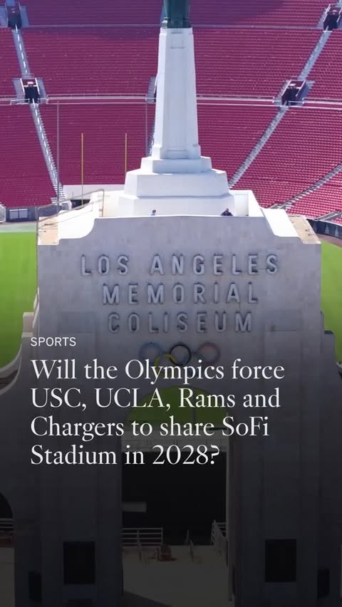 Instagram post by @latimes_sports for Los Angeles Times. Caption reads: USC football will likely leave the Coliseum for....