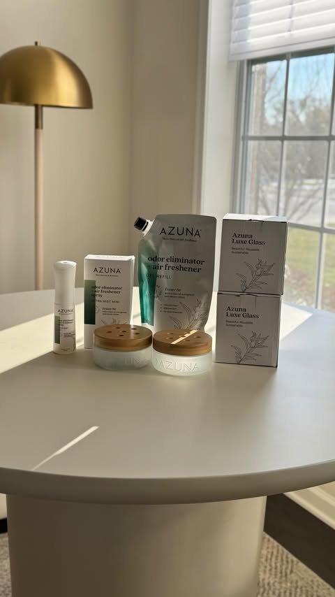 Instagram post by @karen_homestyle for Azuna. Caption reads: [...] Luxe Glass Whole Home Kit & Spray from....